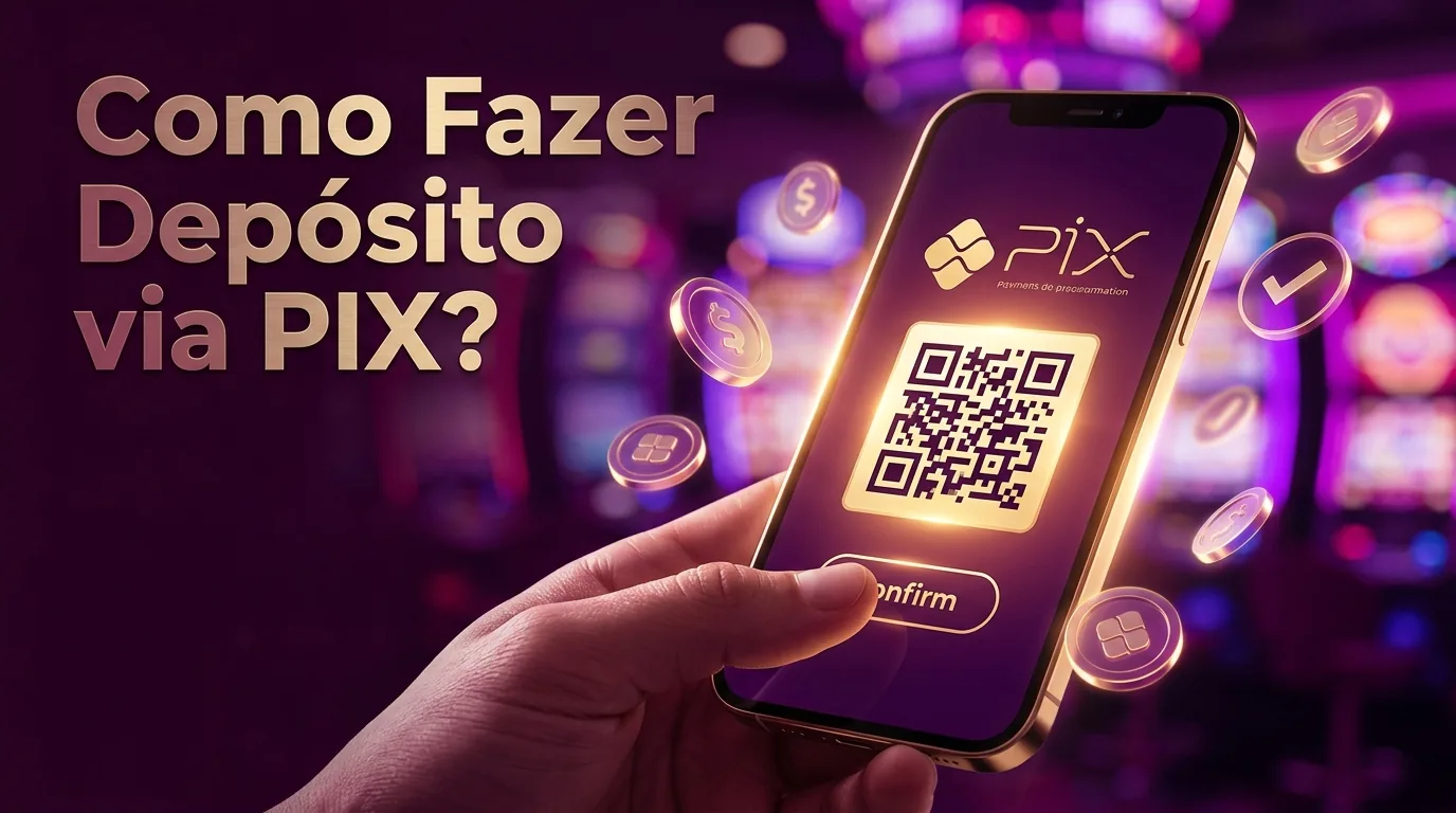 Mão tocando 'Depositar' no celular para um depósito PIX.